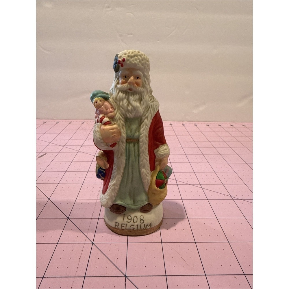 Vintage 1908 Belgium Old World Santa Hand-Painted Ceramic Figurine Christmas
